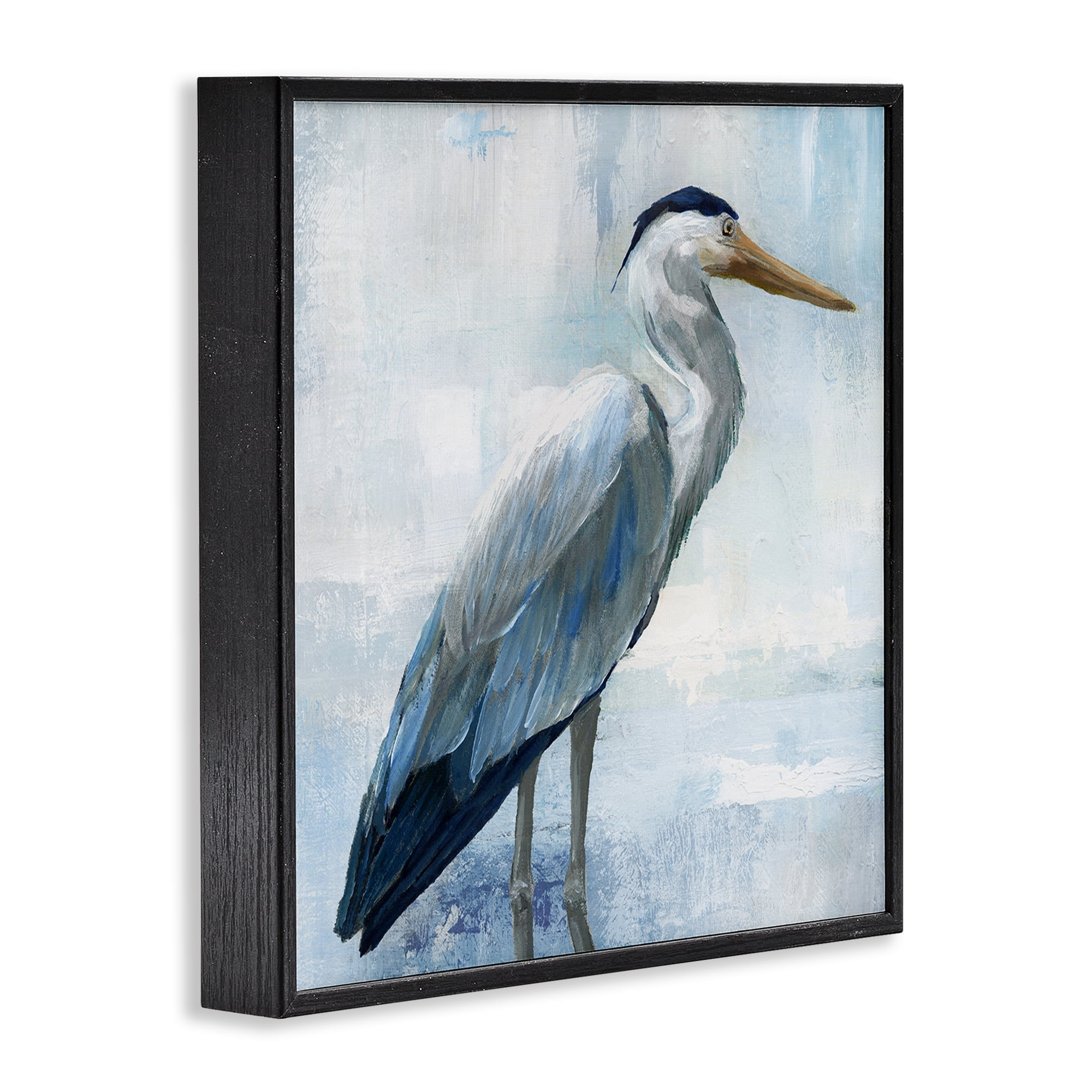 Stupell Industries Serene Blue Heron In Aqua Black Framed Giclee Art, design by Nan