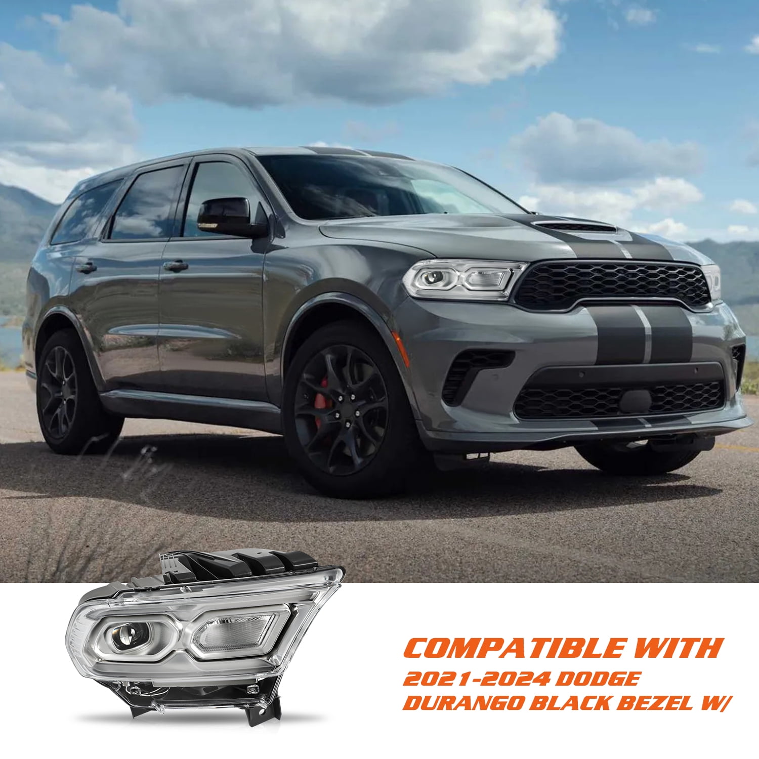 For 2021-2024 Dodge Durango Chrome w/Halogen Turn Signal LED Headlight Passenger