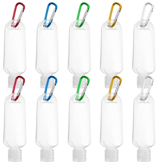10 Pcs 50ml Refillable Bottles with Hook Carabiner Belt Clip,Travel Containers Transparent Empty Plastic Bottles Liquid Containers for Shampoo Conditioner Lotion Toiletries