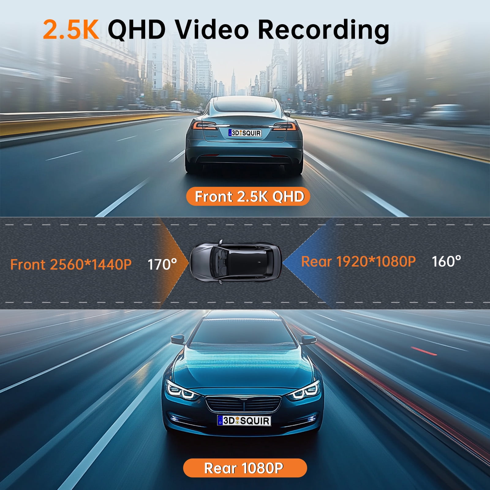 Dash Cam, Dash Cam Front and Rear, Ecomoment 2560P Mini Car Camera, 2 inch IPS Screen, WDR Night Vision, G-Sensor, 32GB Card, Support 256GB Max, Black