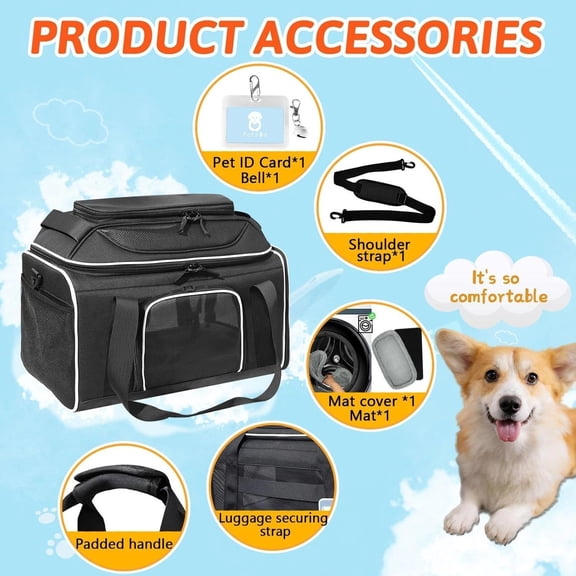 Top-Expandable Pet Carrier 18x11x11 Inches Delta American United Airline Approved, Soft-Sided Carrier for Small Cats and Dogs with Locking ty Zippers and Anti-Scratch Mesh