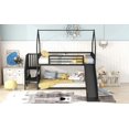 thumbnail image 3 of Twin Size Metal Bunk Bed House Bed with Slide and Staircase, Black, 3 of 13