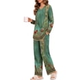 thumbnail image 3 of Weekease Long Sleeve Pajamas Set for Women V Neck Tops Wide Leg Pants 2 Piece Lounge Fall Sleepwear with Pockets, 3 of 7