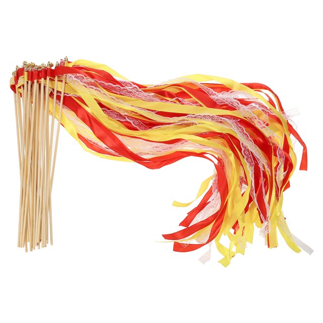 Unique Bargains Lace Silk Ribbon Fairy Sticks Wands for Wedding Party, Red/Yellow 25 Pack