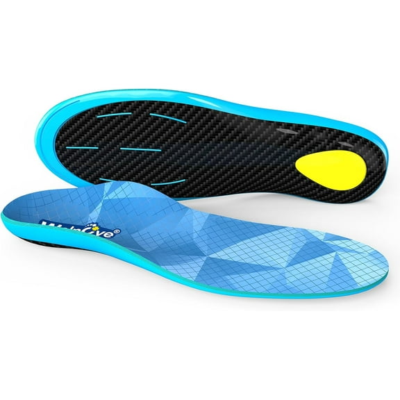 Welnove Carbon Fiber Sport Insoles with Arch Support, Shock Absorbing Orthotic Insoles for High Impact Sport- Increased Performance,Injury Protection- for Roomy Fit - Men 12.5-14
