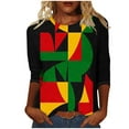 thumbnail image 2 of LYEAA Women Black Heritage Graphic Tee 3/4 Sleeve Round Neck Cotton Shirt Loose Fit Casual Tops African American Cultural Apparel Multicolor XXXXXL, 2 of 5
