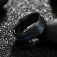 thumbnail image 2 of Tioneer Tungsten Carbide Black Hammered Top w/ Blue Groove Center Wedding Band Ring Mens Womens 8mm w/ Free Engraving, 2 of 7