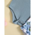 thumbnail image 6 of Cenuakty Baby Girls 3PCS Romper Sets Solid Color Ribbed Romper and Floral Cattle Head Print Shorts Sets Summer Outfit with Headband, 6 of 9