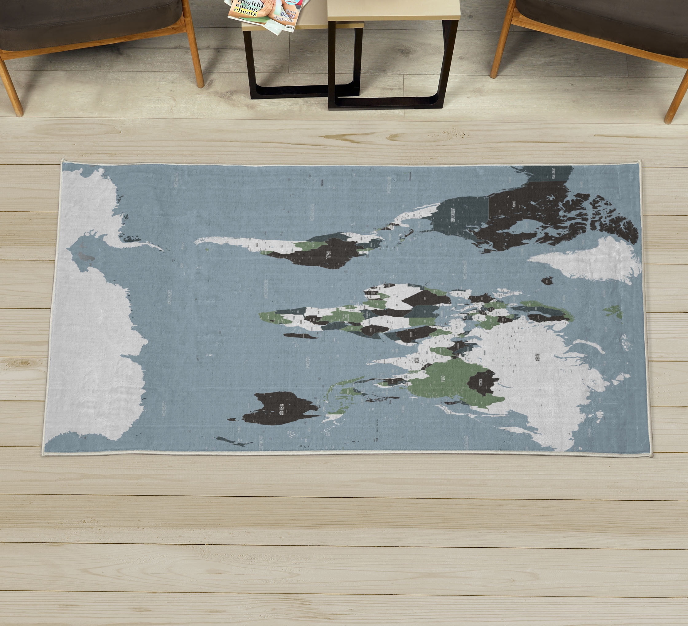 Earth Decorative Rug, Detailed World Map with All Countries Major ...