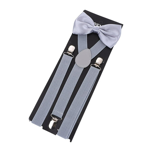 Conjunto de tirantes con pajarita para hombre, tirantes ajustables en forma de Y para vaqueros, fiestas de cosplay gris