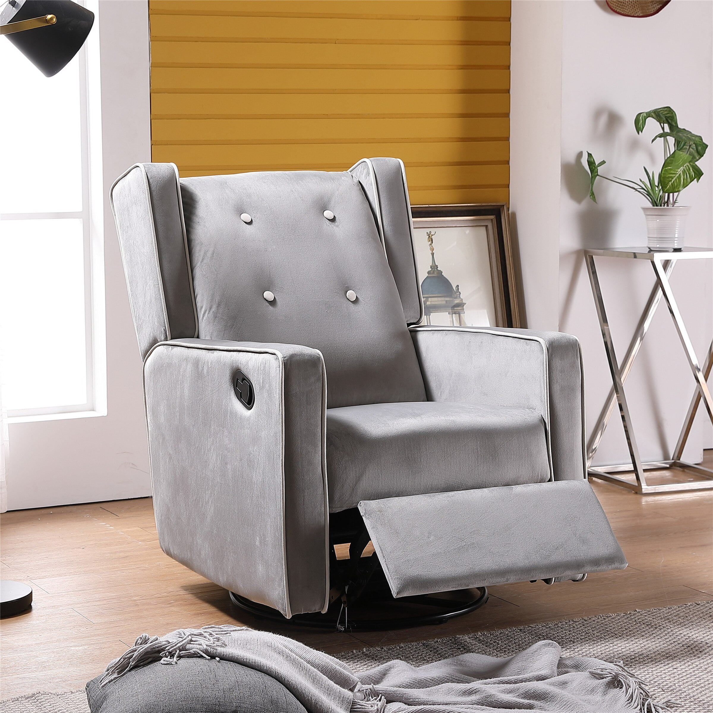 Upholstered Linen Fabric Relax Lounge Gliding Chair with 360-Degree