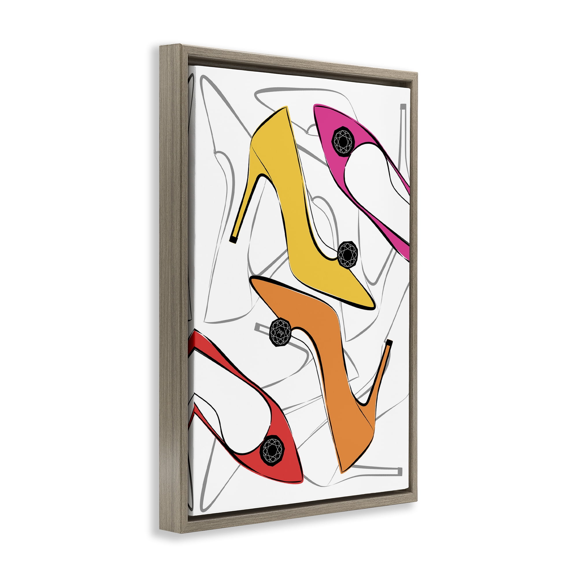Stupell Industries Bright Happy Heels Beauty & Fashion Painting Brown Floater Framed Art Print Wall Art, 17 x 25