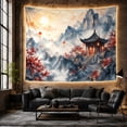 thumbnail image 6 of Chinese Temple on Misty Mountain Cliff, Serene Watercolor for Nature Lovers, Landscape Wall Art, Housewarming Gift, Tapestry Wall Hanging for Study Room and Living Room, 6 of 7