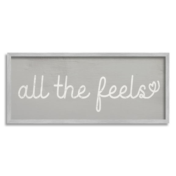 Stupell Industries All The Feels Cute Phrase Heart Icon Typography Modern Painting Gray Framed Art Print Wall Art, 13 x 30, Design by Daphne Polselli