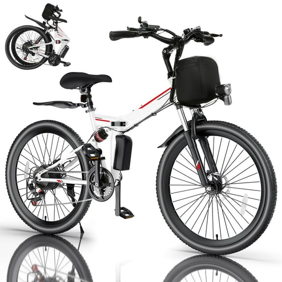 Elifine 500W 26" Electric Bike Folding Electric Mountain Bike for Adults, 22Mph, 48V 7.8Ah Battery Foldable Ebike, 21 Speed, Full Suspension Mountain E-bikes for Men Women with 5 Riding Modes, UL2849