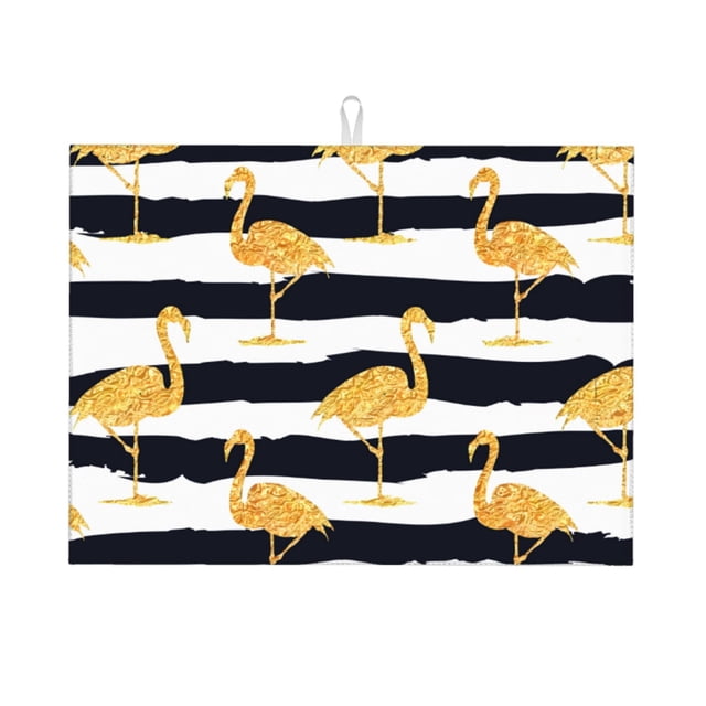Fotbe Gold Flamingo Alfombrilla de Secado para Cocina con Estampado, 18x24 Pulgadas