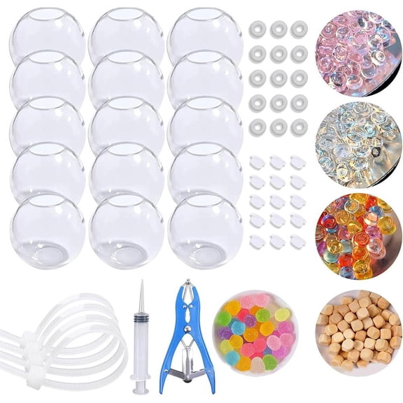 15pcs DIY Stress Ball Making Kit, Transparent TPR Skins with Fillers, Expander Tool & Air Pump, Make Your Own Squishies Anxiety Relief Balls