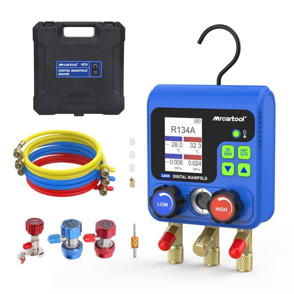 MRCARTOOL L205 Digital Manifold Gauge Set HVAC Gauges with 92 Refrigerants for Refrigerant Charging Vacuum Test and Leak Detection