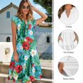 thumbnail image 6 of Uorisanigo Hibiscus Matching Couple Outfits Hawaiian Flower Husban and Wife Clothing Men's Short Sleeve Beach Shirt Size S and Midi Dress V-neck Hawaiian Dresses with Pocket, 6 of 7