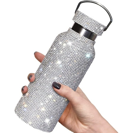 

Rhinestone Thermos Cup Stainless Steel Thermal Bottle High-end Insulated Thermos Coffee Cups Diamond Bling Vacuum Flask Mug with Hanger Best Gift for Men Women Silver pinshui