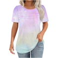 thumbnail image 2 of mfyjkho Tops De Tallas Grandes, Jersey De Mujer De Manga Corta Con Cuello Redondo, Plisado En El Pecho, Estampado De Color Degradado Tops De Gimnasio Para Mujer M, 2 of 5