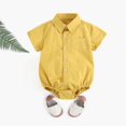 thumbnail image 2 of KAUOD Baby Boys Button down Collar Rompers Plain Short Sleeve Thin Fall Casual Bodysuit Lightweight Comfy Toddler Romper, 2 of 9