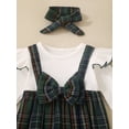 thumbnail image 4 of Caoirhny Infant Baby Girl Fall Romper 3 6 9 12 18 Months Plaid Fake Two-Piece Ruffle Long Sleeve Bodysuit and Bow Headband 2 Piece Clothes, 4 of 9