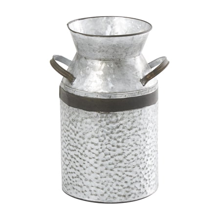 DecMode Gray Farmhouse Galvanized Iron Metal Round Decorative Jar with Gold Grip Handles 10 W x 14 H