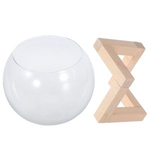 OULII Desktop Glass Terrarium with Wooden Stand Hydroponic Plant Vase