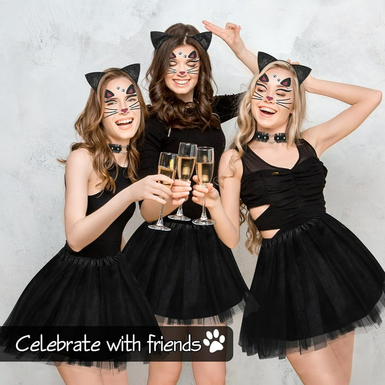 5PCS Black Cat Costume Set for Women, Cat Ear Headband Choker