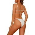 thumbnail image 3 of Conjuntos de bikini de dos piezas de color sólido con canalé para mujer, traje de baño sin espalda con tirantes finos, color blanco mediano, 3 of 5