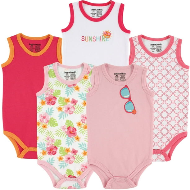 Luvable Friends Luvable Friends Baby Girl Sleeveless Bodysuits, 5