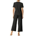 thumbnail image 3 of INSPIRE CHIC Women's Pajama Sets Round Neck Short Sleeve Solid Ribbed Casual Sleepwear Ladies Pajamas XL Black, 3 of 6