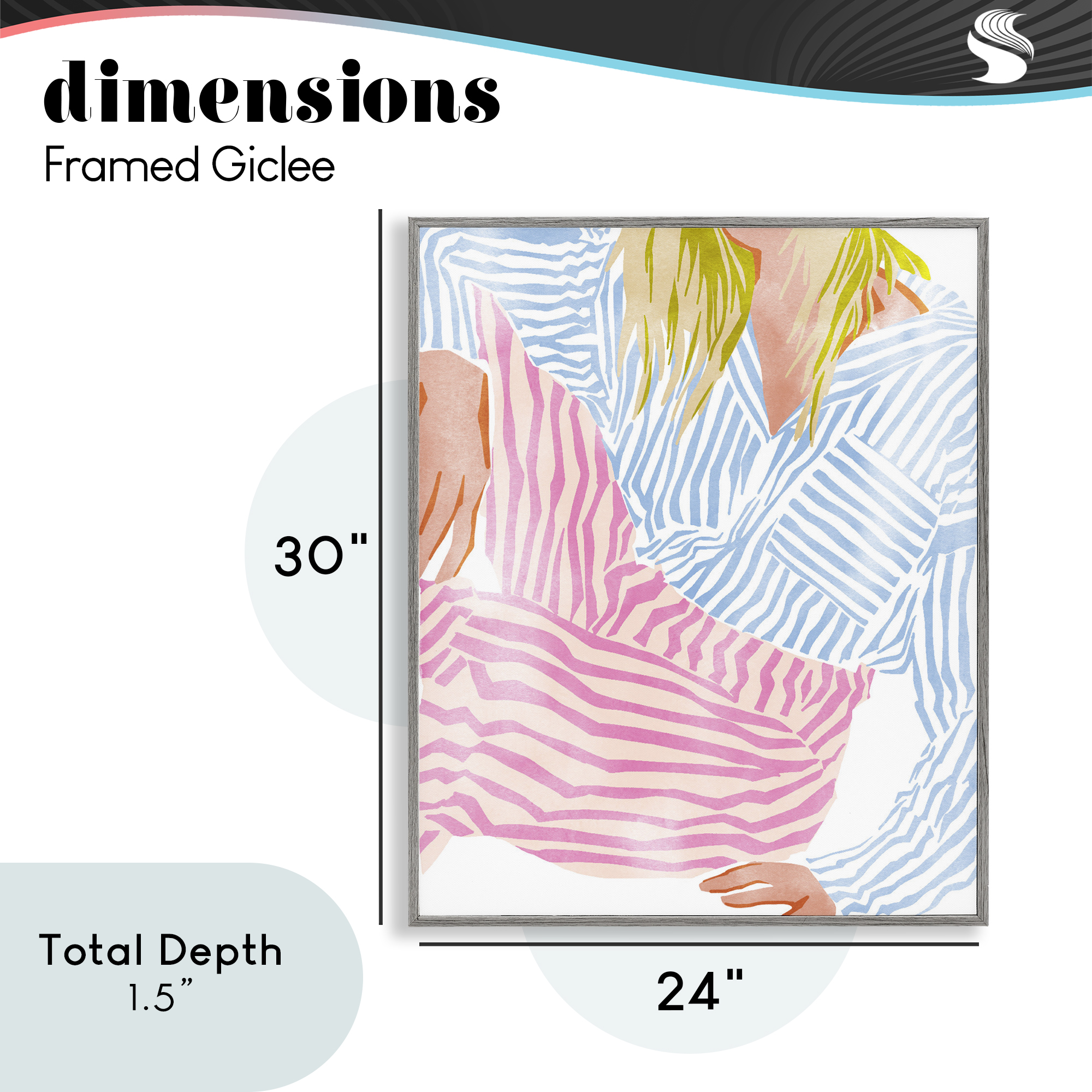 Female in Pastel Stripes Gray Framed Giclee Art, design by Ziwei Li