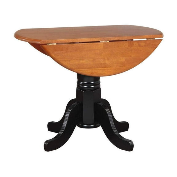 Round Extendable Dining Table - Black Cherry Drop Leaf Table - Seats 4