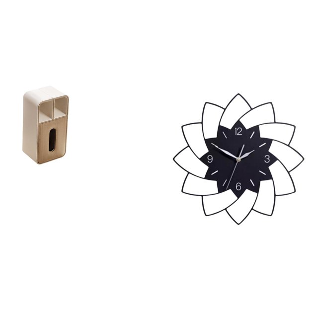 Caja de pañuelos rectangular multiusos con funda y reloj colgante con forma de flor para oficina, dormitorio, cafetería, decoración de pared, soporte