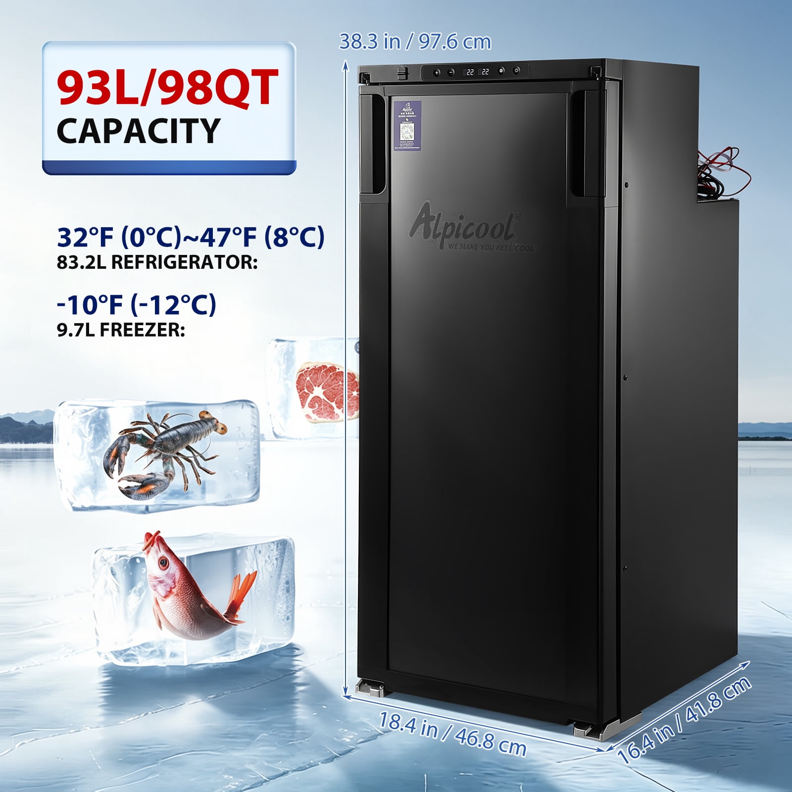 Hemoton Black Rv Refrigerator with Dual Temperature Zones and Powerful Cooling for Camping