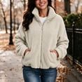 thumbnail image 4 of Enjoytime Fleece Jacket Women Lapel Long Sleeve Full Zip Up Short Coat Casual Warm Cozy Fall Winter Outwear with Pockets, 4 of 8