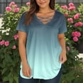 thumbnail image 4 of TQWQT Plus Size Tunic Tops for Women Dressy Summer Short Sleeve Blouses Gradient Print T-Shirt Crew Neck Criss Cross Tshirts Loose Casual Trendy Tunics Light Blue L, 4 of 4