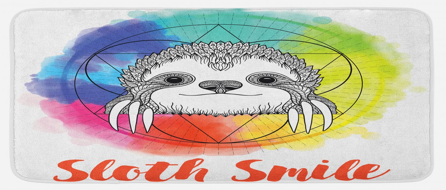 Humor Kitchen Mat, Rainbow Colored Backdrop Image Sketchy Happy Smiling ...