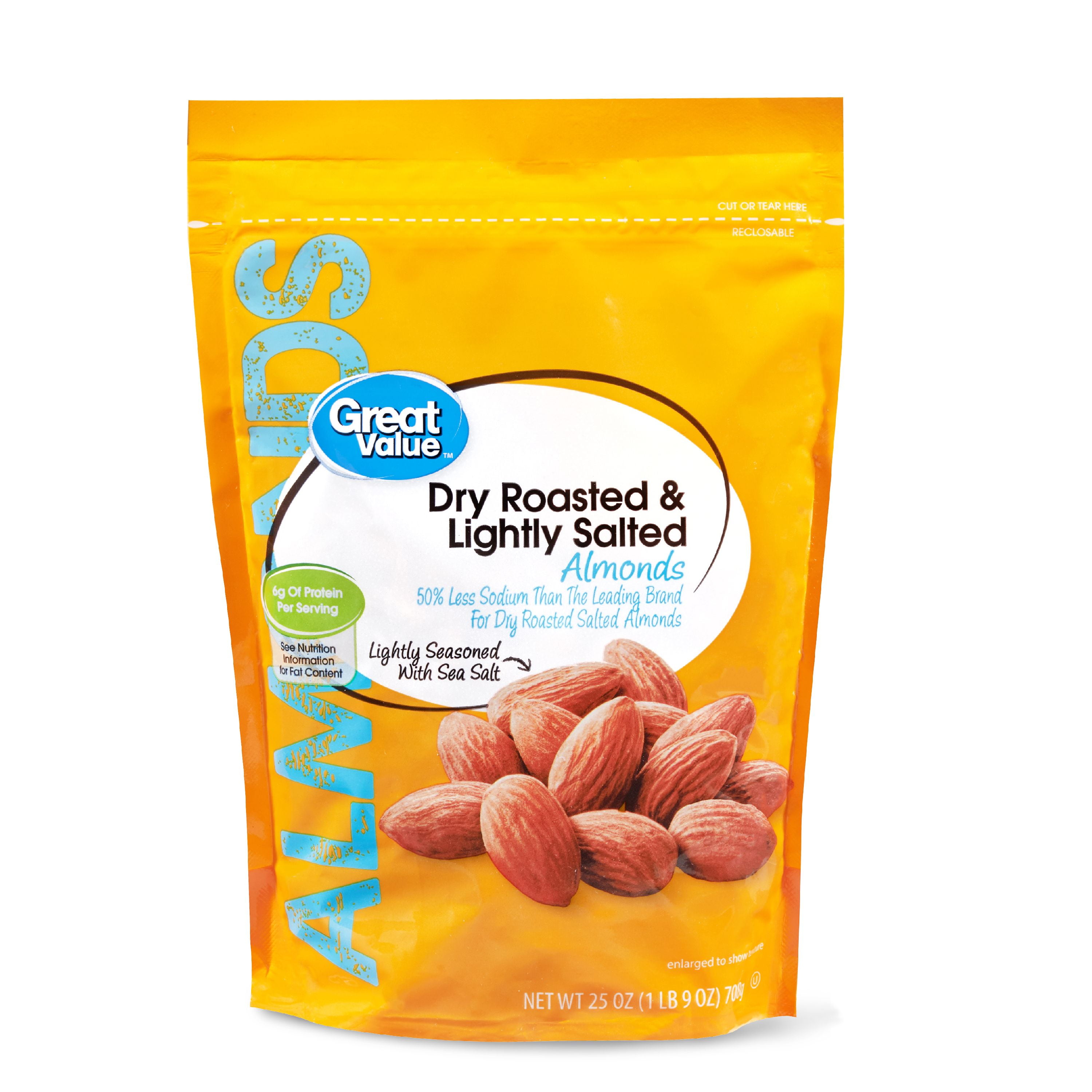 Great Value Dry Roasted Almonds, Lightly Salted with Sea Salt, 25 Oz
