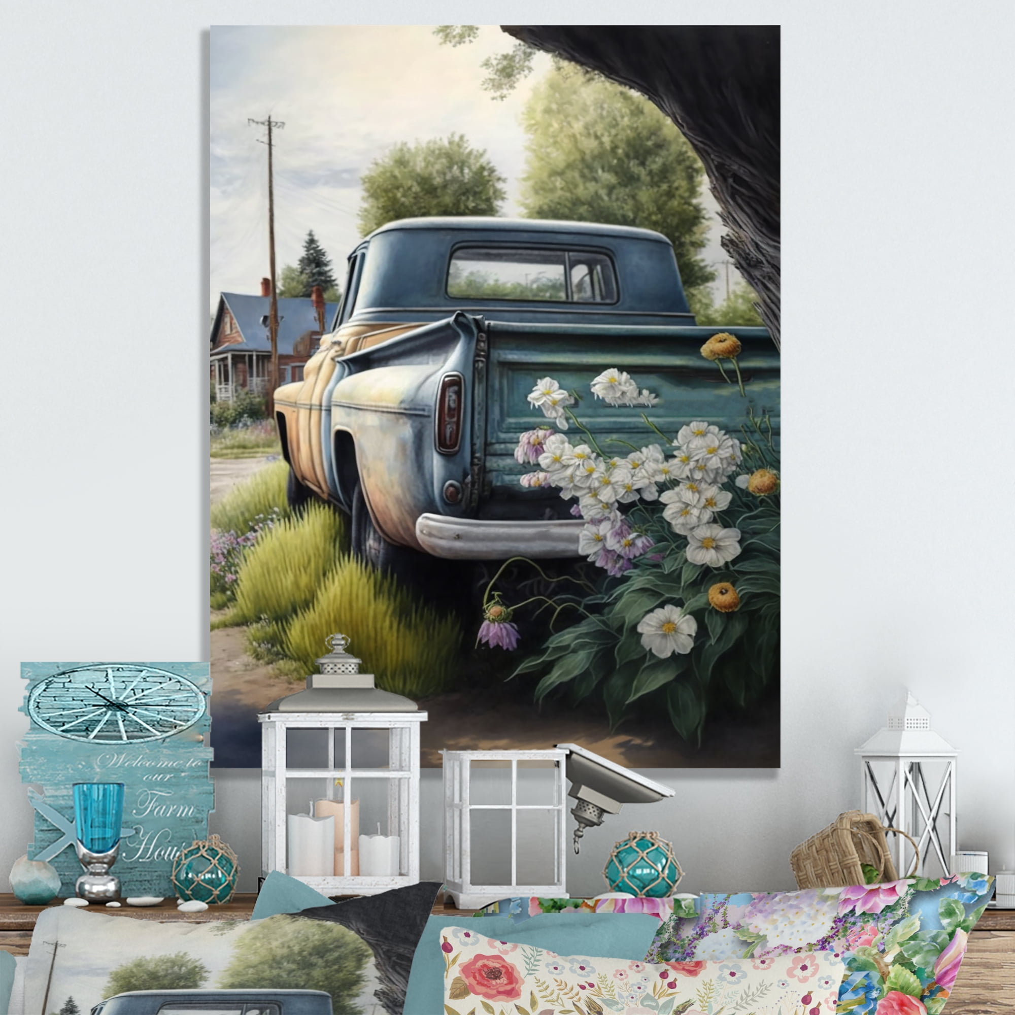 Designart Barn Flower Delivery Truck VIII Canvas Wall Art