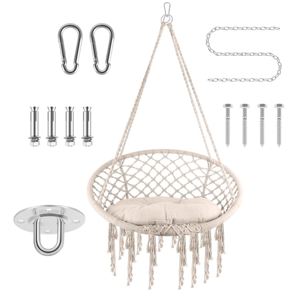 3*1.3*4.5ft Hammock Chair, Macrame Hanging Indoor Swing Chairs with Hardware Kit, Max 360 Lbs Swing Chair, for Indoor Outdoor Bedroom Patio Pure Cotton