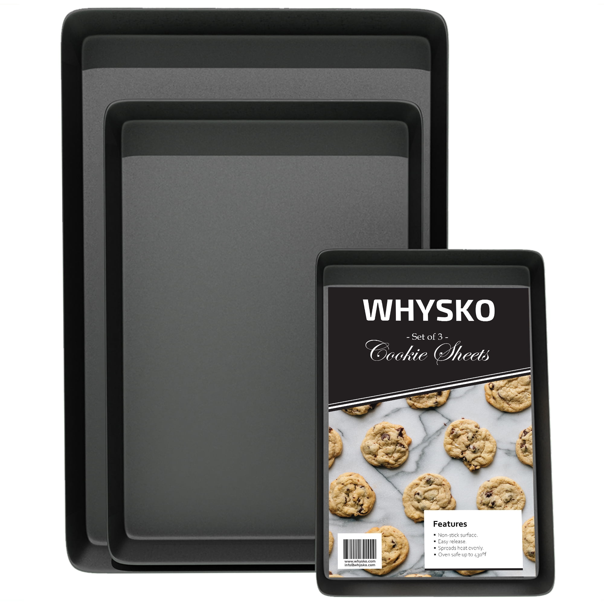 Non Stick Bakeware Set, Includes 3 Cookie Sheets in Multiple Sizes