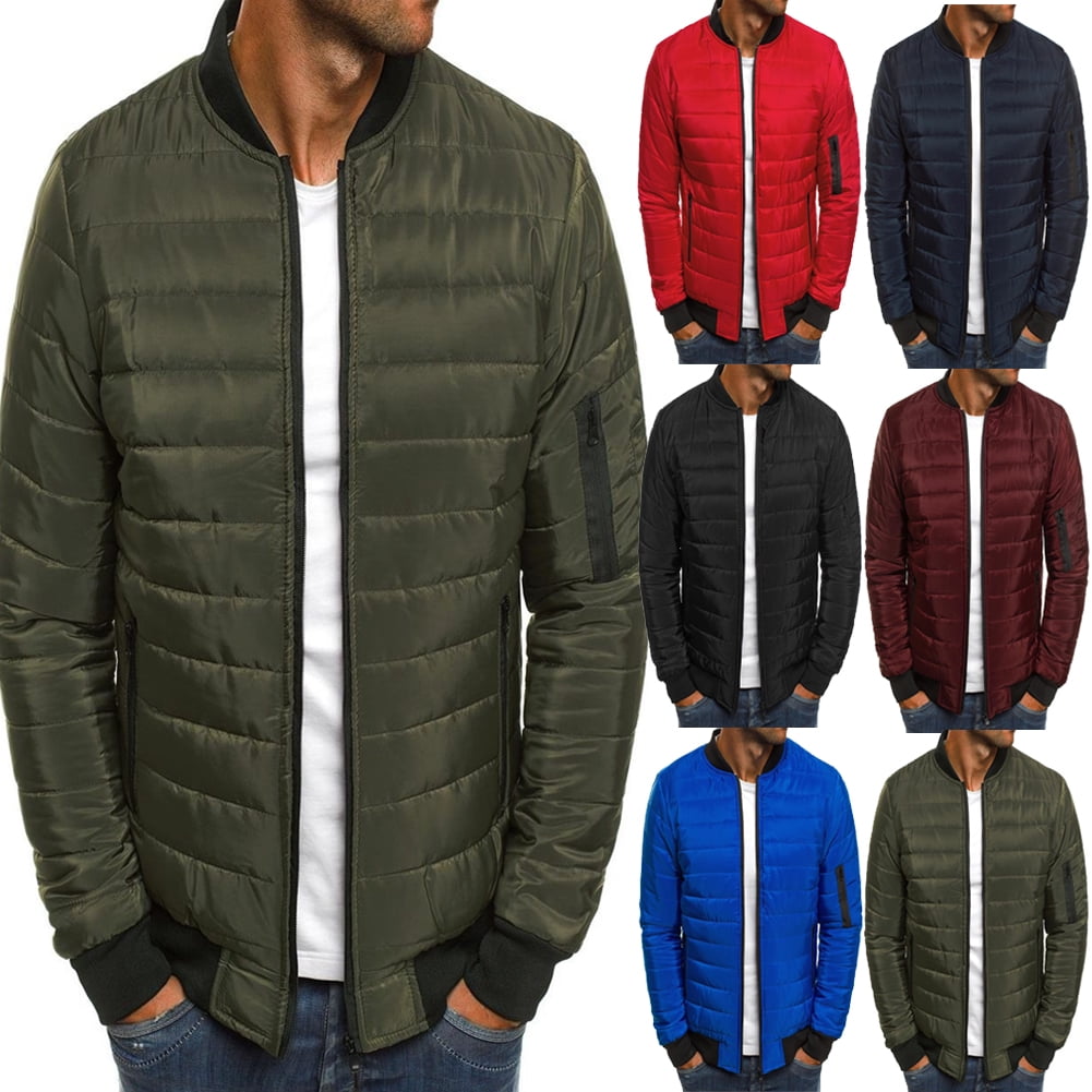 Men's Cotton Coat Fall Winter Stand Collar Solid Color Padded Jacket ...