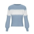 thumbnail image 4 of Odeerbi Sweaters for Women Fall Sweaters 2025 Crew Neck Fashion Long Sleeves Color Matching Loose Tops Blouse Knitted Light Blue, 4 of 8