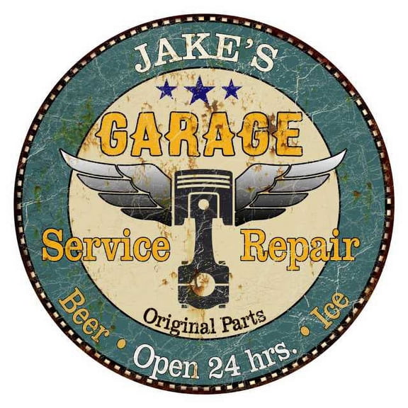 JAKE'S Garage 14" Round Metal Sign Man Cave Home Wall Decor 100140027069