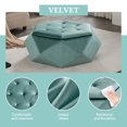 thumbnail image 4 of Newest 34" Velvet Diamond Tufted Storage Ottoman, Green Multi-Functional Footrest with 330lb Capacity for Living Room & Bedroom, 4 of 5