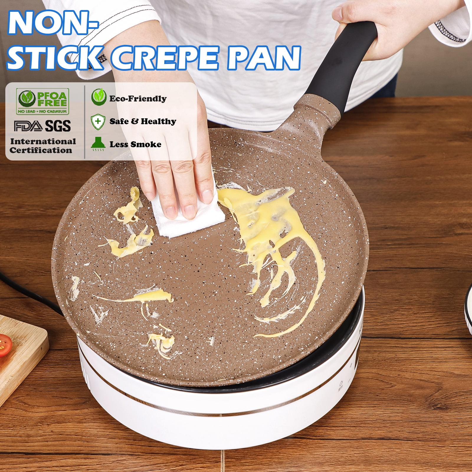 Bobikuke Nonstick Crepe Pan with Spreader, 10 Inch Dosa Pan for Stove Tops  Griddle Pan Flat Pan, Tawa Dosa Tortilla Pan Induction Compatible - White
