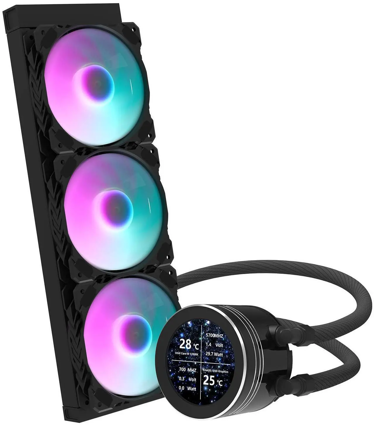 darkFlash DF-DN360D-BK  AIO CPU Liquid Cooler ARGB, PWM Fans, Compatible with Intel 1851/1700, AMD AM4/AM5 - Black